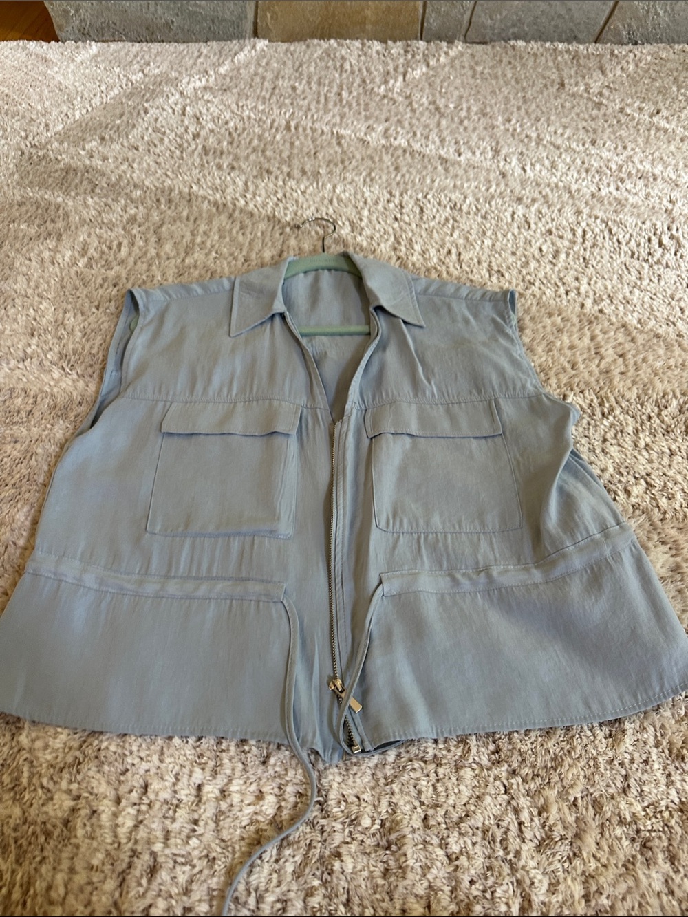 Zara Light Blue Sleeveless Zip-Front Utility Vest